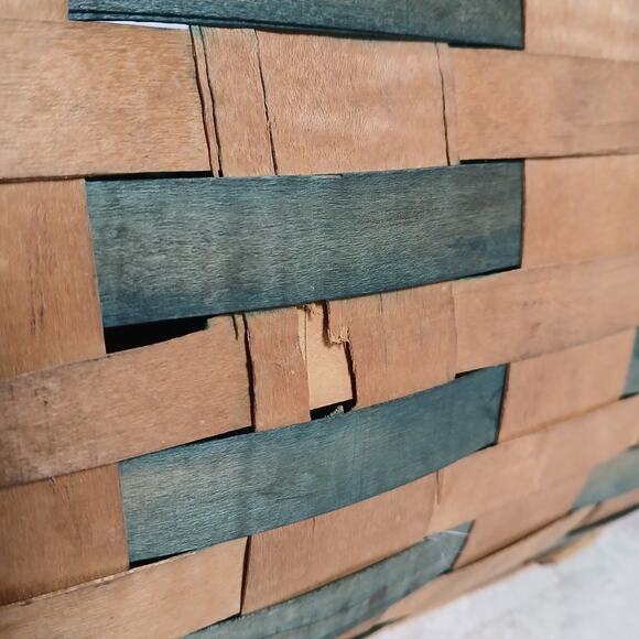 Rustic Picnic 2 Handle Gathering Basket 18x12" Woven Slat Wood Country Farmhouse - Picture 5 of 9